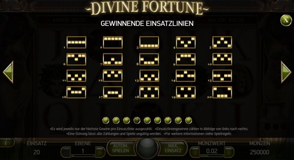 Divine Fortune Gewinnlinien
