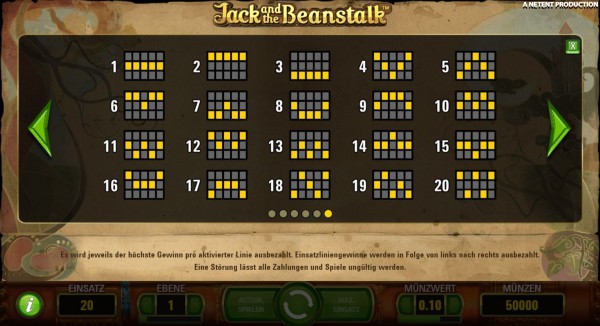 Jack and the Beanstalk Gewinnlinien